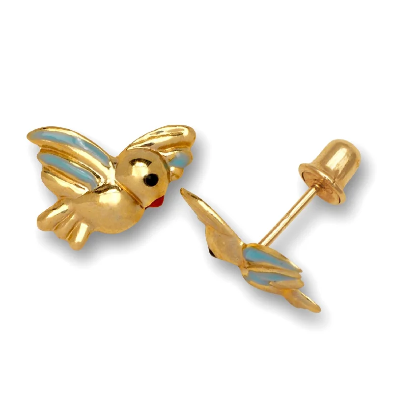 Curata 14K Gold Small Colored Enamel Bird Stud Post Screw Back Earrings