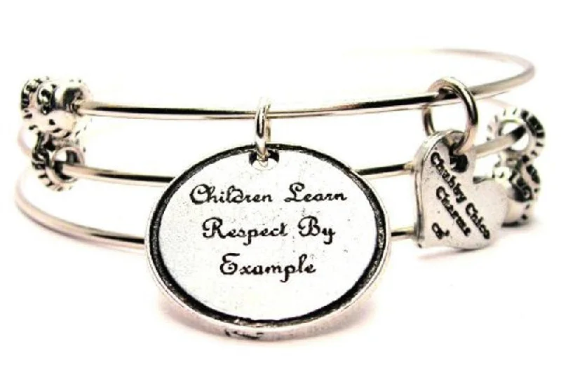 Children Learn Respect By Example Triple Style Expandable Bangle Bracelet