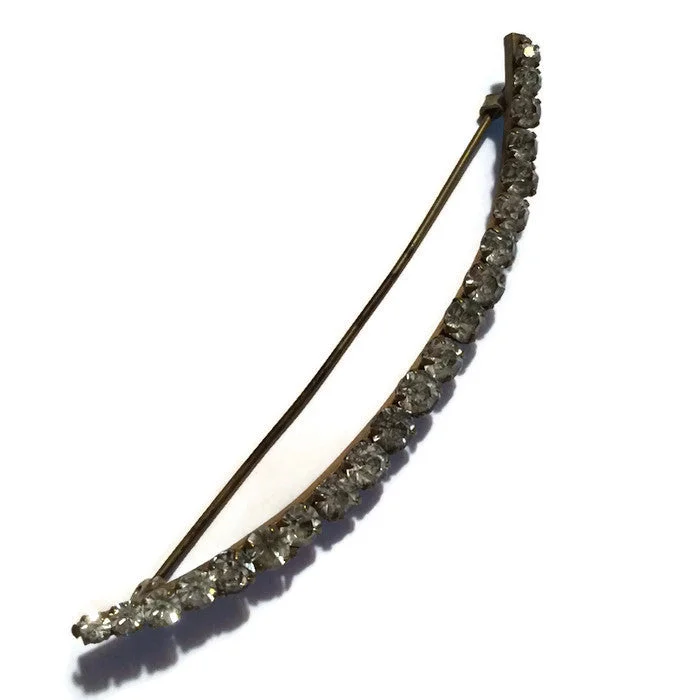 Crescent Shaped Clear Rhinestone Brooch circa 1920s