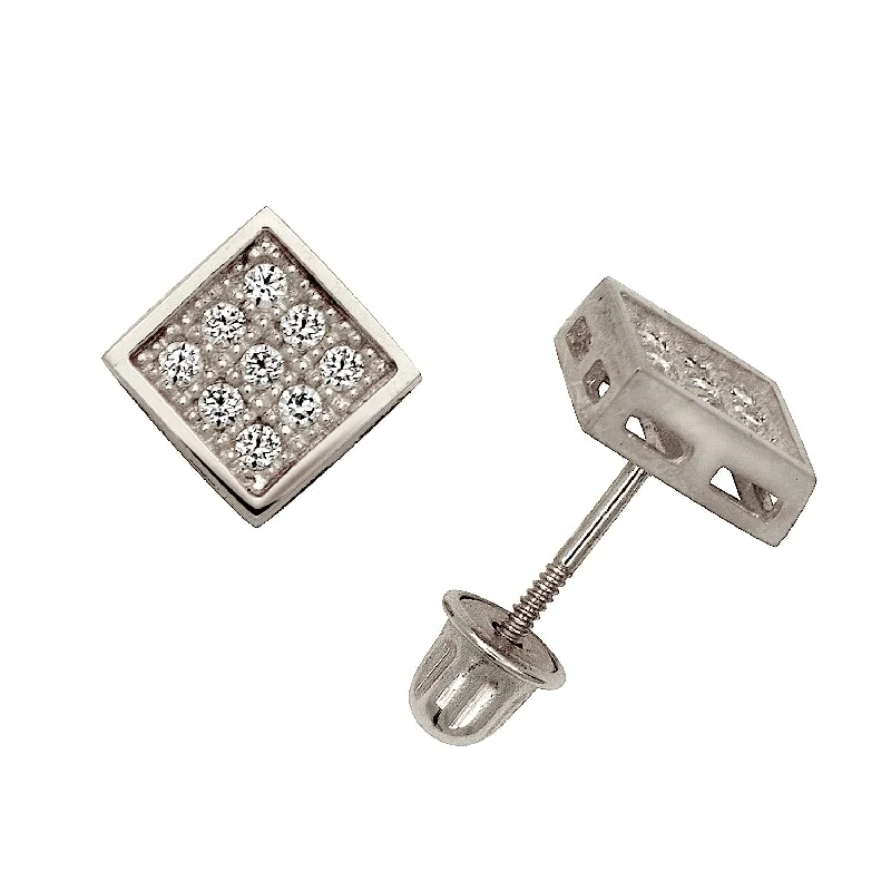 Curata 14k Gold Round Cubic Zirconia Micropave Square Screw-back Stud Earrings