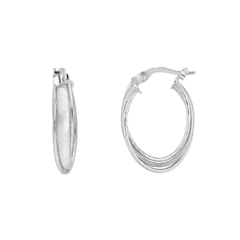 Curata 10k White Gold Wedding Band Overlap Oval Hoop Earrings