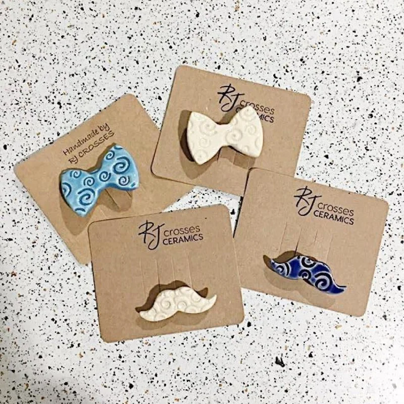 RJ Crosses Brooches - Moustache & Bow ties*