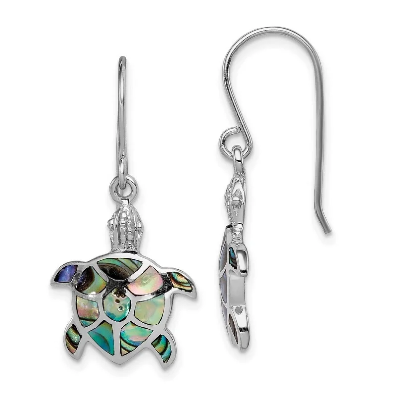 Curata 925 Sterling Silver Rhodium 30.8x15.1mm Abalone Turtle Dangle Earrings