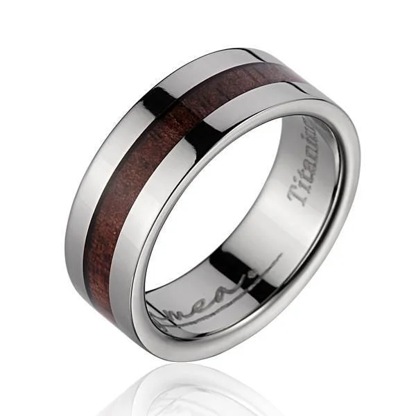 GENUINE INLAY HAWAIIAN KOA WOOD WEDDING BAND RING TITANIUM 8MM SIZE 3-14