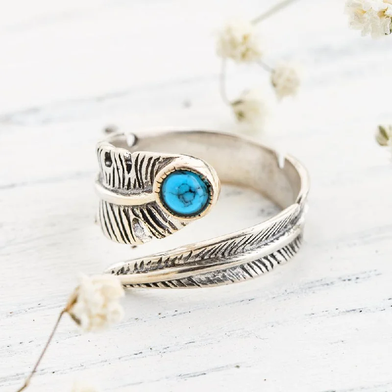 Turquoise Crystal Feather Ring