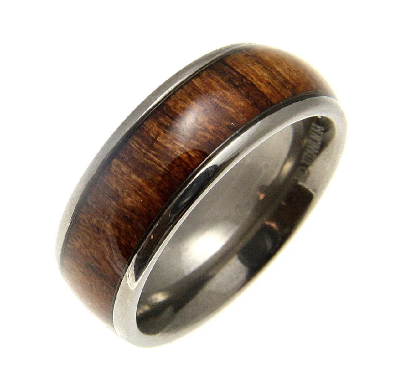 GENUINE INLAY HAWAIIAN KOA WOOD BAND RING TITANIUM COMFORT FIT DOME STYLE 8MM