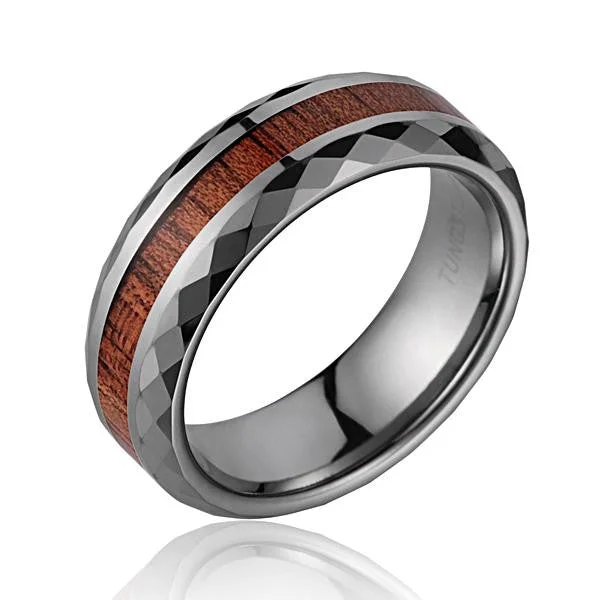 GENUINE HAWAIIAN KOA WOOD BAND RING SMOOTH DIAMOND CUT TUNGSTEN COMFORT FIT 7MM