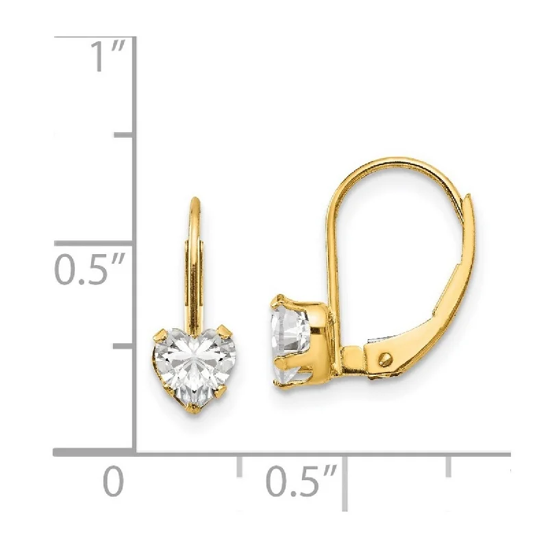 Curata 14k Yellow Gold 15x5mm CZ Cubic Zirconia Heart Leverback Earrings