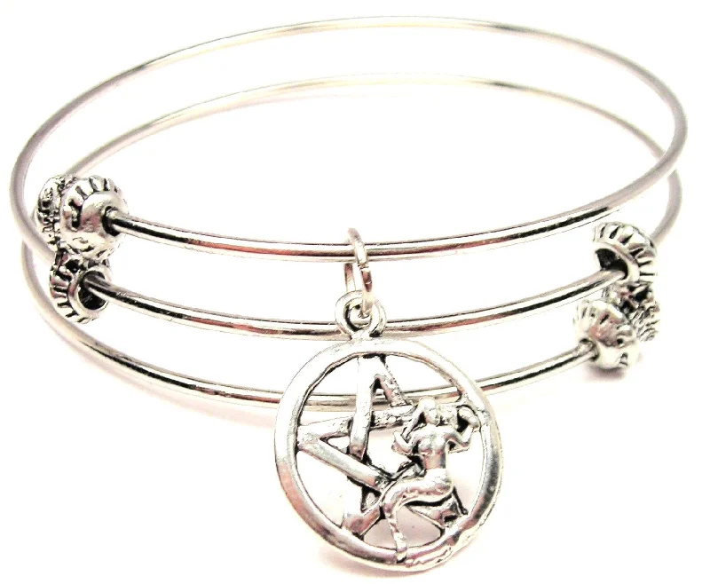 Pentacle With Mermaid Triple Style Expandable Bangle Bracelet