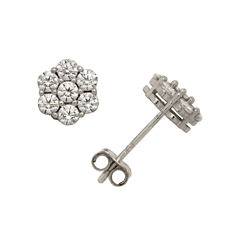 Curata Solid 14k Yellow or White Gold 6mm Cluster Flower Cubic Zirconia Post Stud Earrings