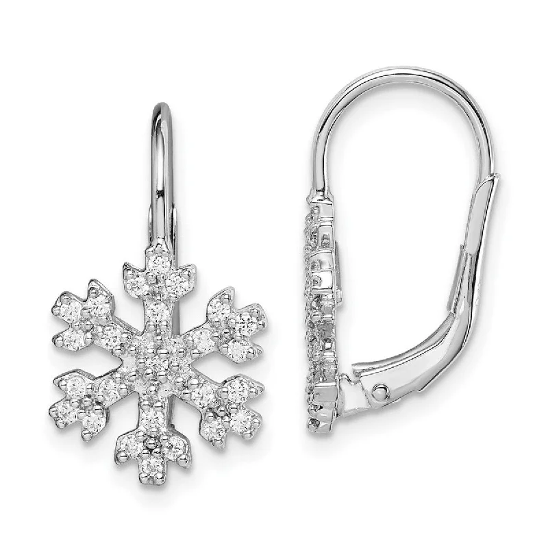 Curata 925 Sterling Silver 20.9mm CZ Cubic Zirconia Snowflake Leverback Earrings