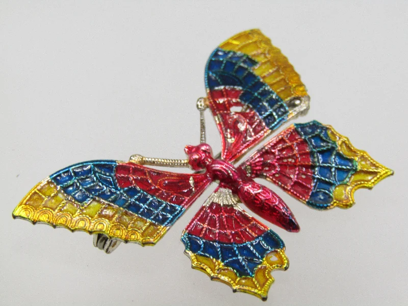 Vintage Enameled Butterfly Brooch, Signed Czechoslovakia, 2"