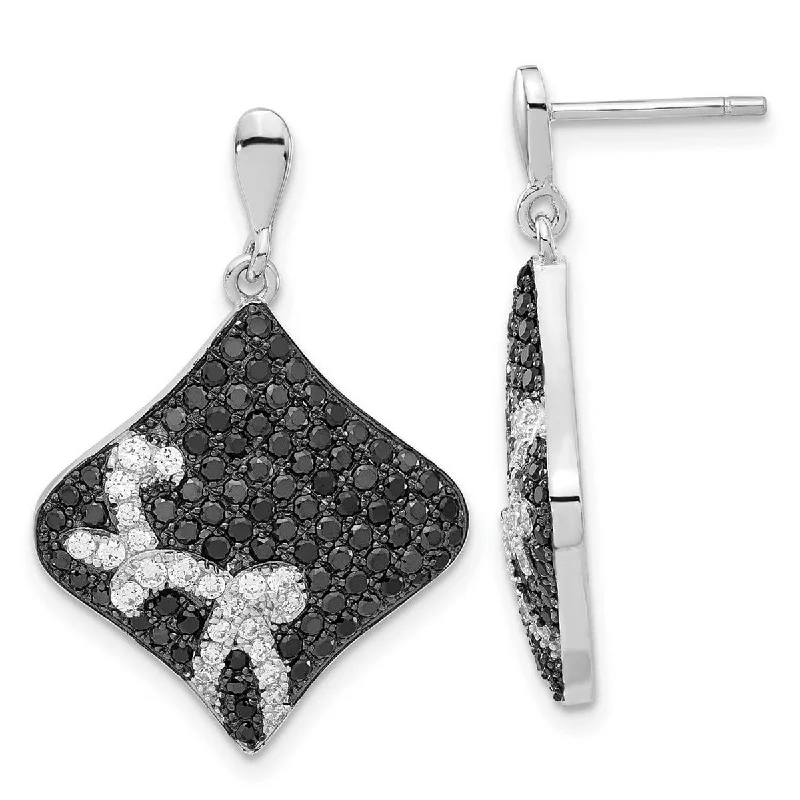 Curata 925 Sterling Silver 30.3x20.65mm Black CZ Cubic Zirconia Dangle Post Earrings