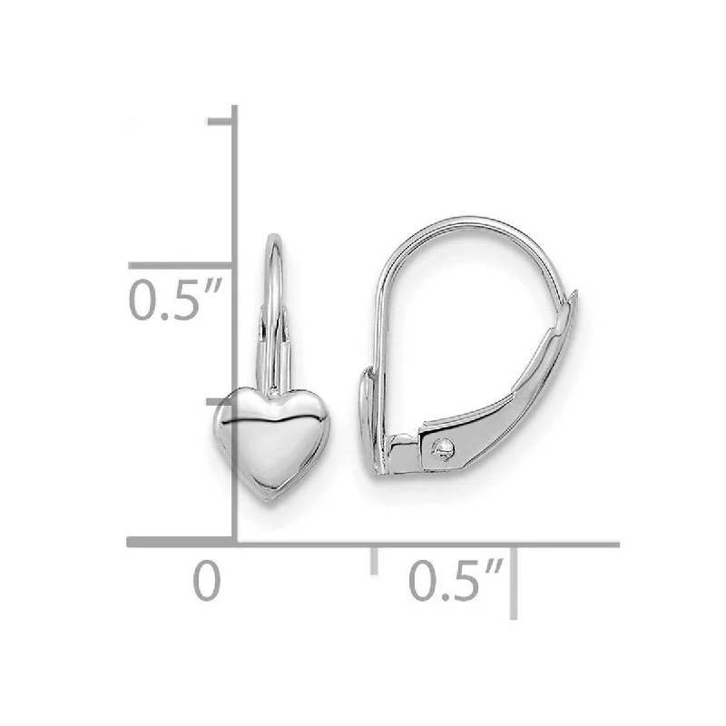 Curata 14k White Gold 11x5mm Polished Leverback Heart Earrings