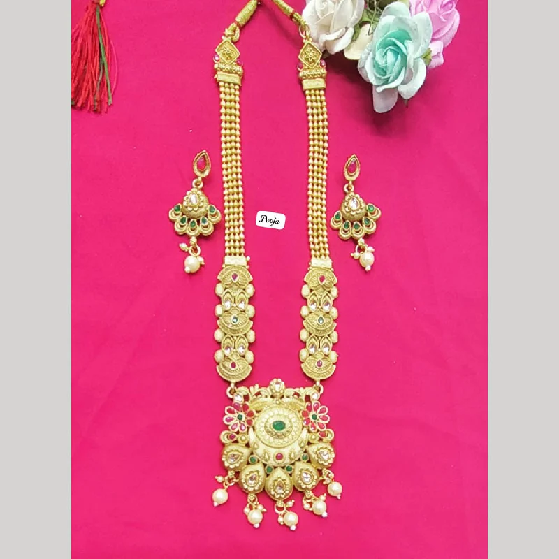 Pooja Bangles Gold Plated Pota Stone Long Necklace Set