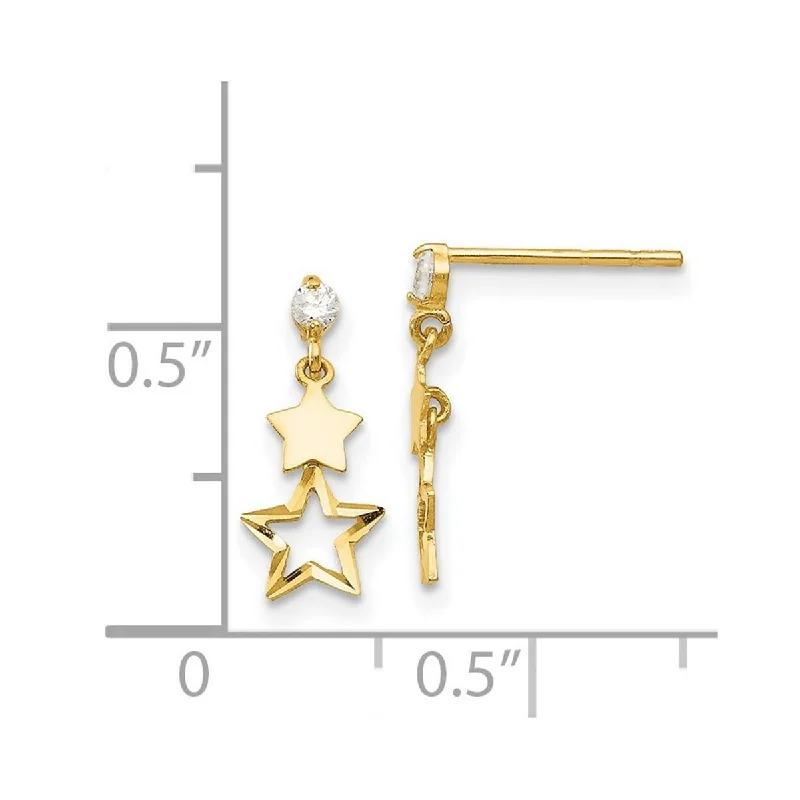 Curata 14k Yellow Gold 15x6mm Polish Dangle Star Post Earrings