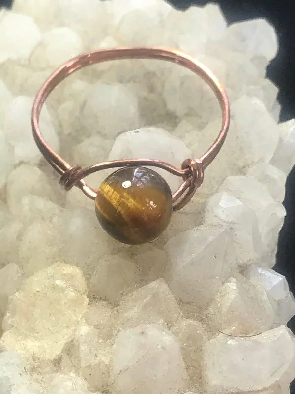 Tigers Eye Copper Bead Ring