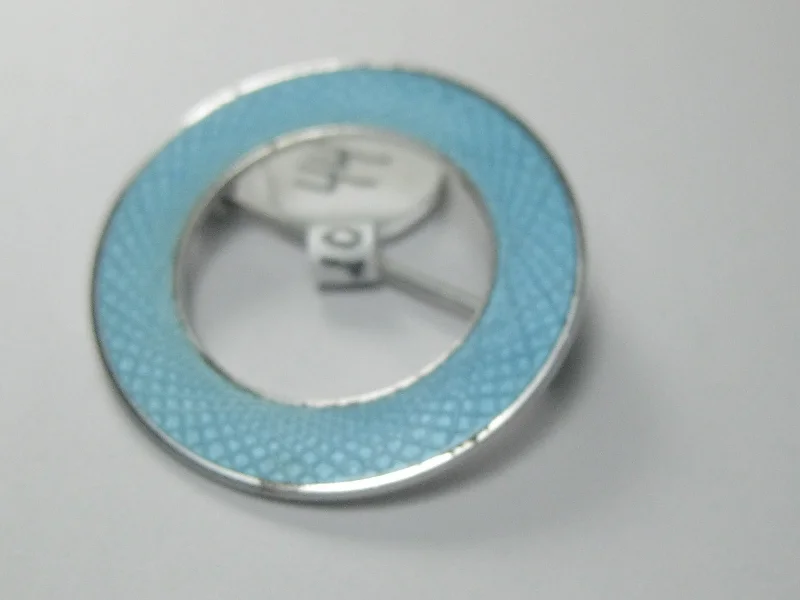 Vintage Sterling Aqua Guilloche Circle Brooch, 1960's