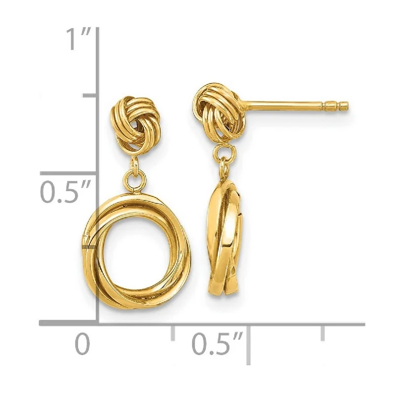 Curata 14k Yellow Gold 17x9.5mm Double Love Knots Fancy Dangle Post Earrings