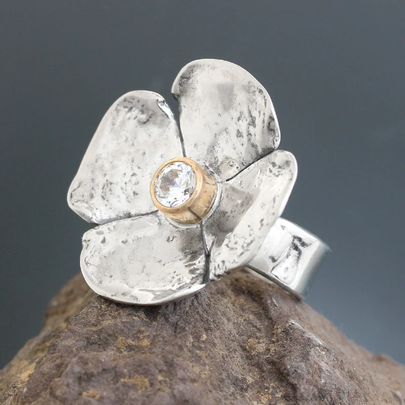 Large Dogwood Flower CZ Ring