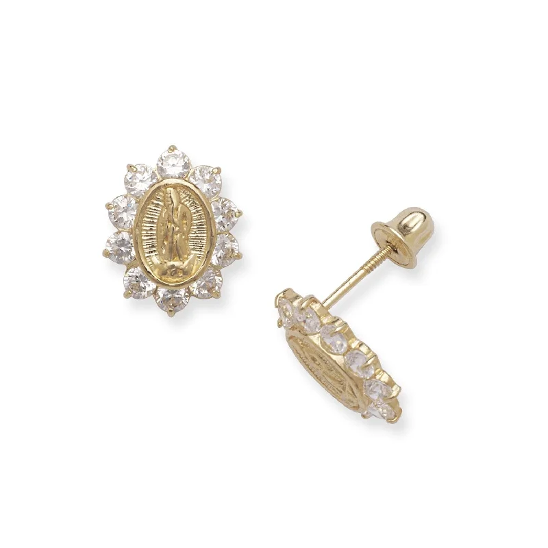 Curata 14k Yellow Gold Cubic Zirconia Jesus Halo Screw-back Earrings