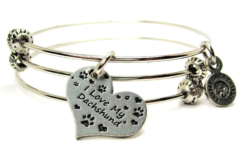 I Love My Dachshund Triple Style Expandable Bangle Bracelet