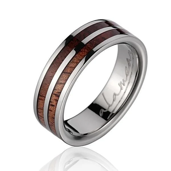 GENUINE INLAY HAWAIIAN KOA WOOD WEDDING BAND RING TITANIUM 6MM SIZE 5-14