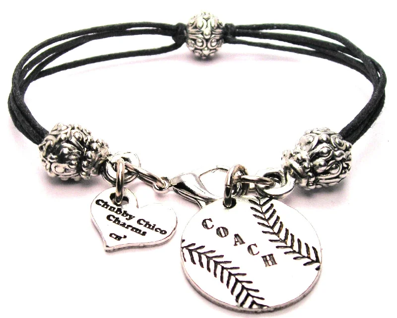 Baseball Coach Beaded Black Cord Bracelet