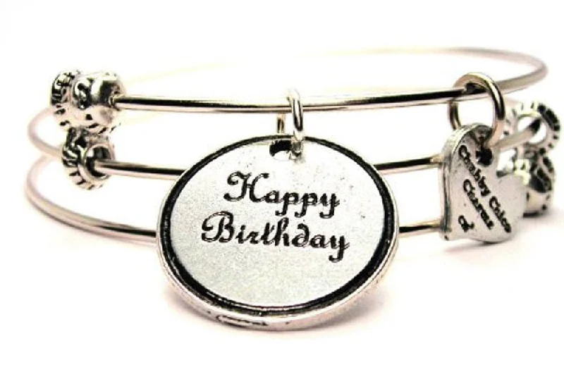 Happy Birthday Triple Style Expandable Bangle Bracelet