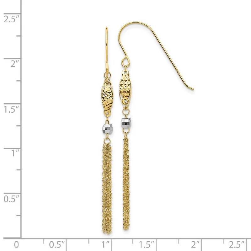 Curata 14k Two-Tone Gold 55x5mm Tassel Bead Dangle Hook Earrings