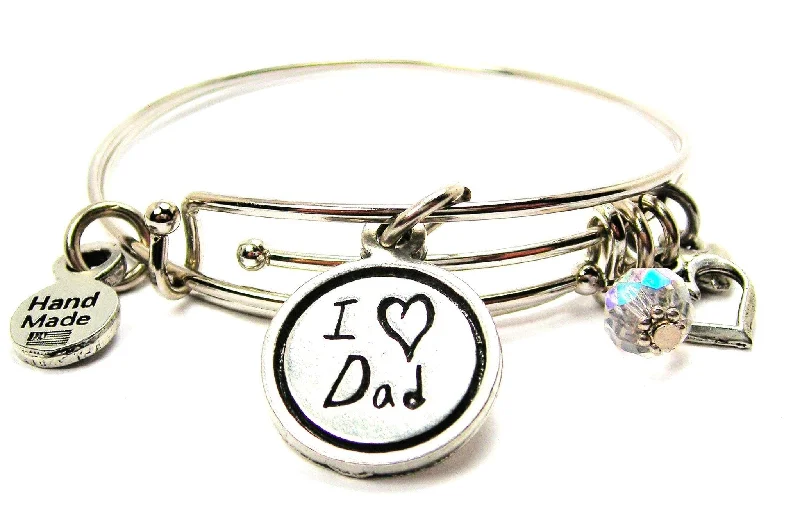 I Love Dad Child Handwriting Expandable Bangle Bracelet