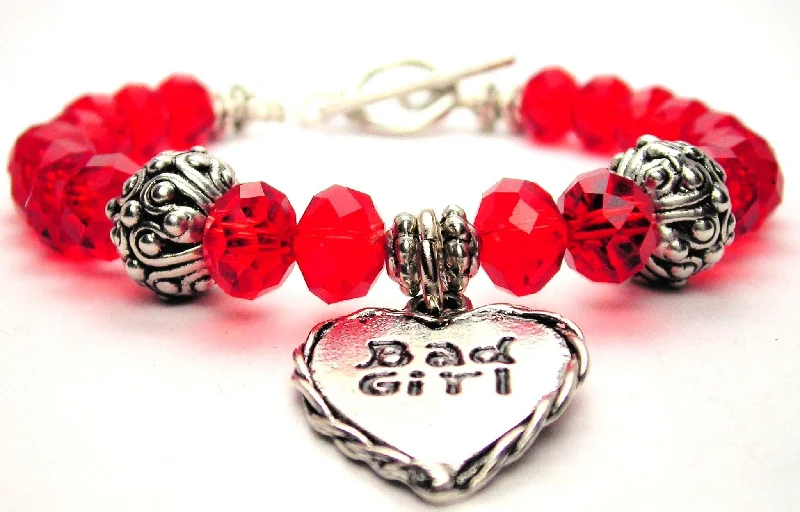 Bad Girl Heart Crystal Beaded Toggle Style Bracelet