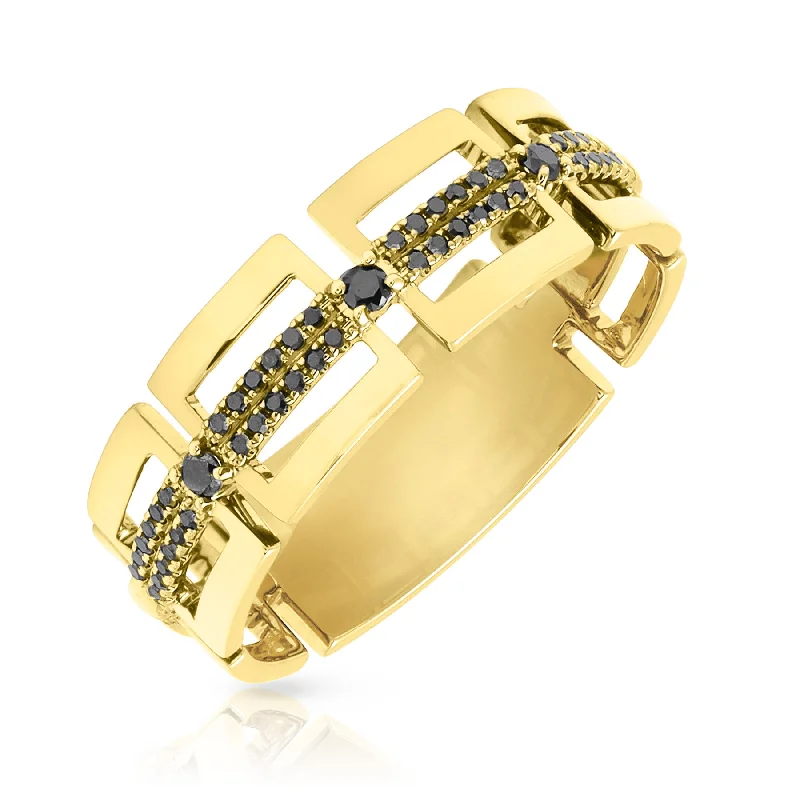 14KT Yellow Gold Black Diamond Ezra Band Ring