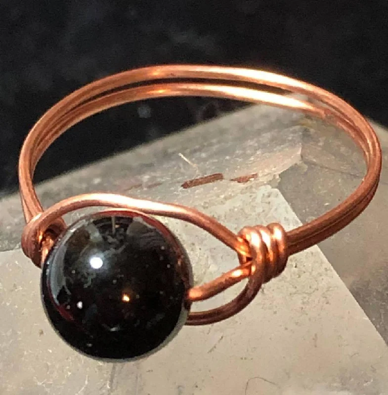 Black Tourmaline Copper Bead Ring