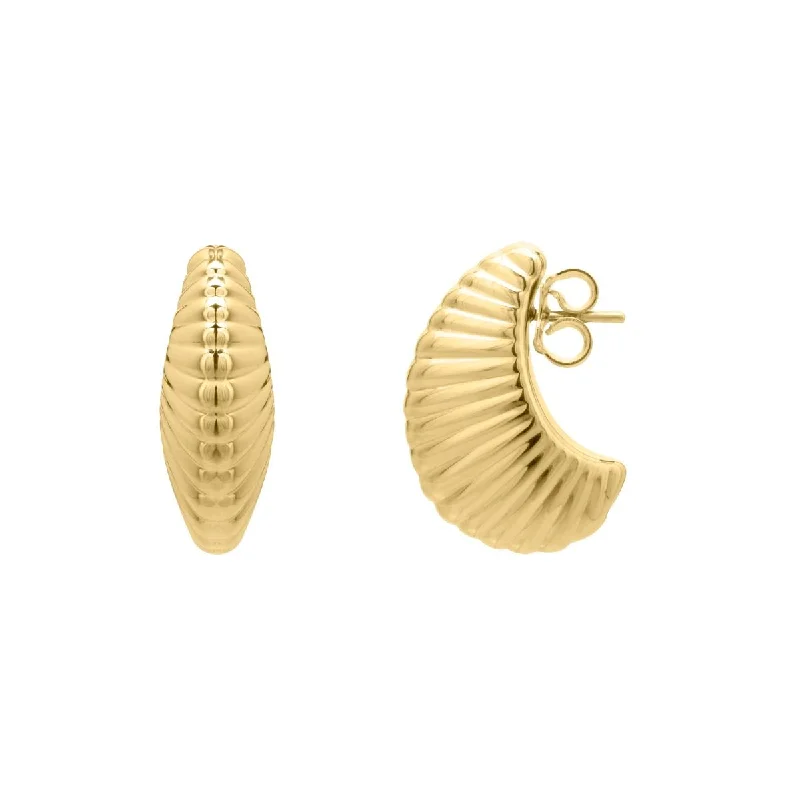 Ribbed Shell Hoop Earrings in 14K Yellow Gold