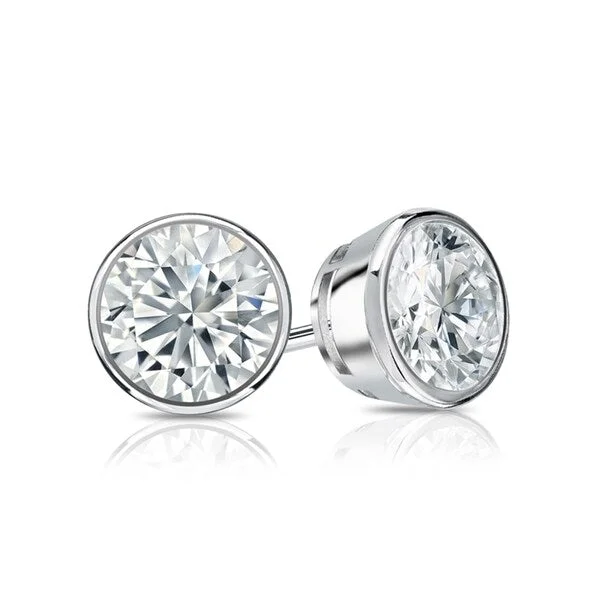 Auriya 4ctw Round Diamond Stud Earrings Bezel-set 18k Gold - GIA Certified