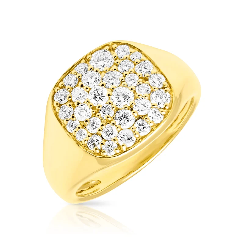 14KT Yellow Gold Pave Diamond Cushion Pinkie Chase Ring