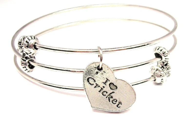 I Love Cricket Triple Style Expandable Bangle Bracelet