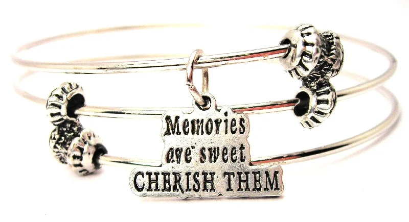 Memories Are Sweet Cherish Them Triple Style Expandable Bangle Bracelet