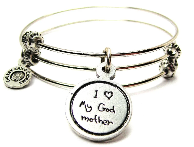 I Love My Godmother Child Handwriting Triple Style Expandable Bangle Bracelet