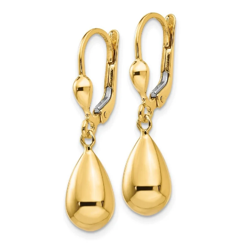 Curata 14k Yellow Gold 29x7mm Polished Tear-drop Dangle Leverback Earrings