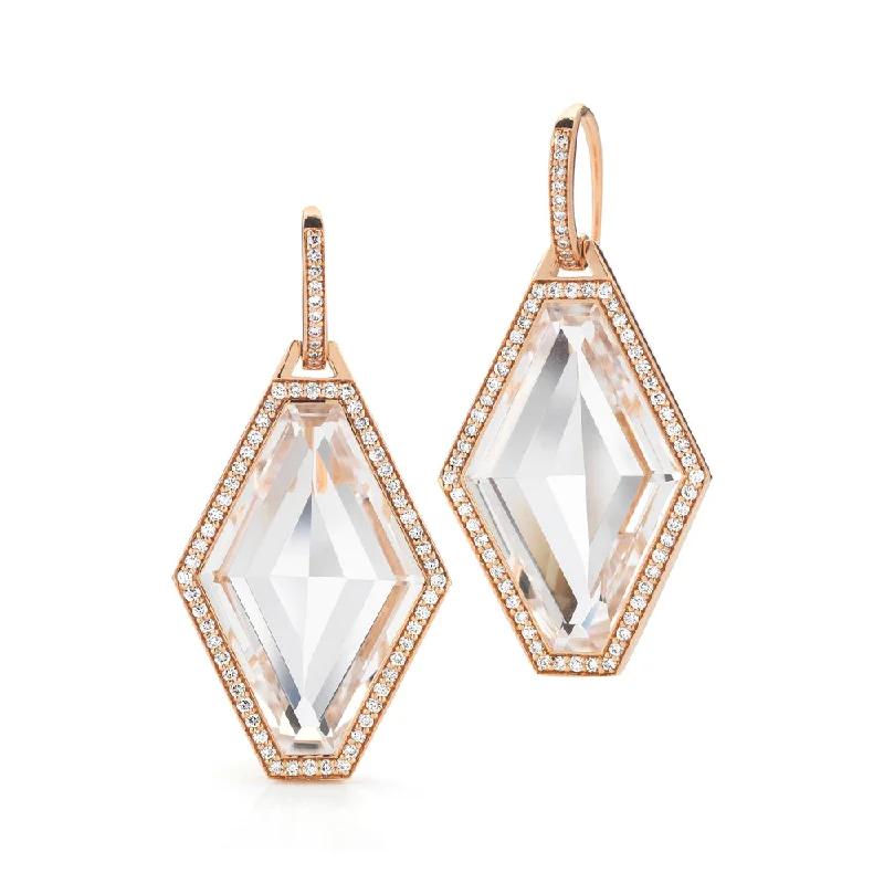 BELL 18K DIAMOND AND ROCK CRYSTAL LARGE HEXAGON EARRINGS