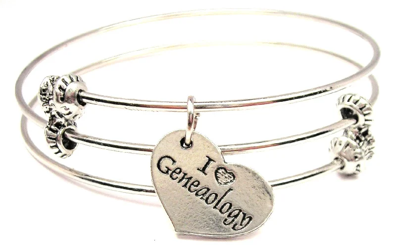 I Love Genealogy Triple Style Expandable Bangle Bracelet