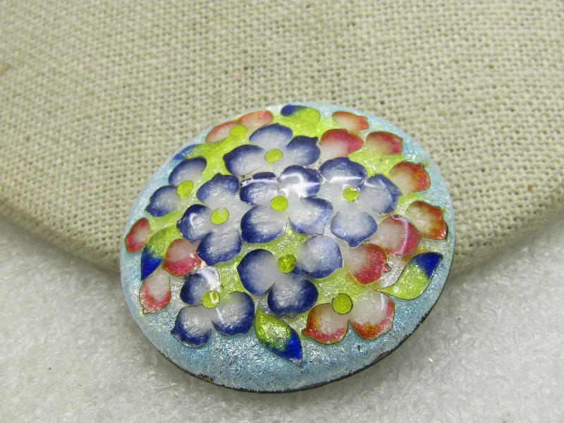 Vintage Guilloche Floral Brooch, Round, Domed, 1.5"