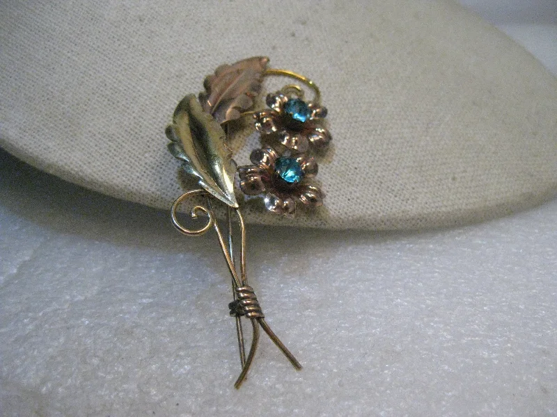 Vintage Van Dell Floral Brooch, 12kt G.F., Blue Rhinestones, 3", 1940's-1950's