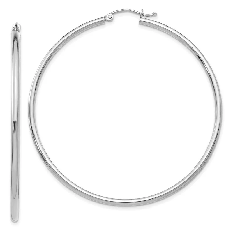 Curata 10k White Gold 60x2mm Polished Classic Tube Hoop Earrings