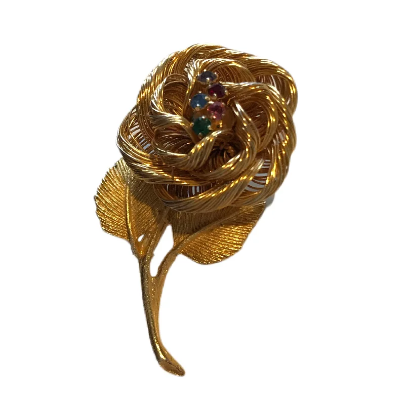 Long Stem Rose Brooch w/ Rhinestones circa 1960s