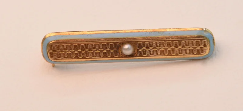 14K Yellow Gold and Blue Enamel Bar Pin