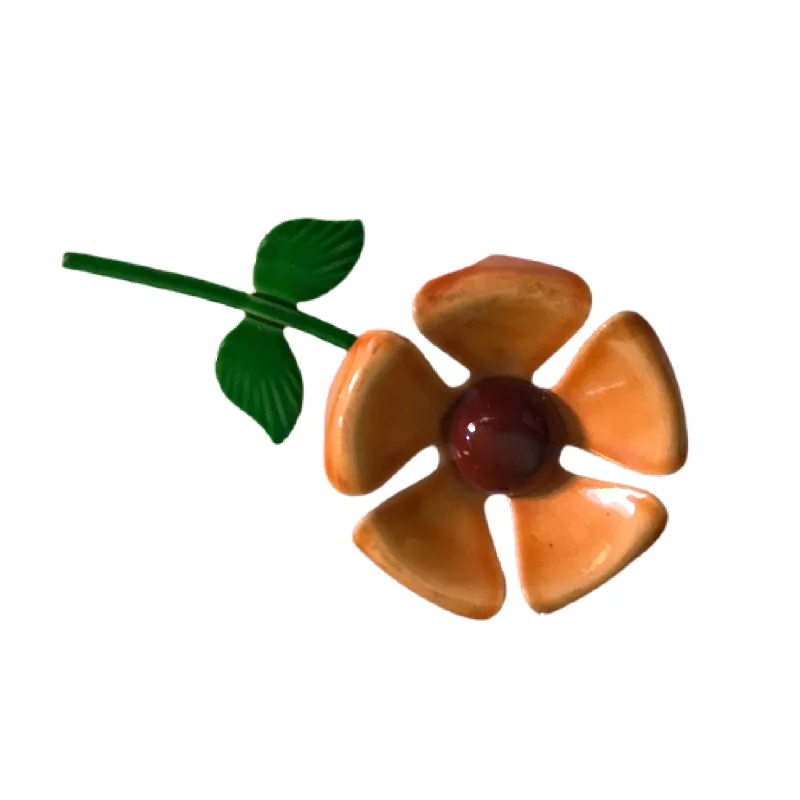 Butterscotch Enameled Fall Flower Brooch circa 1960s