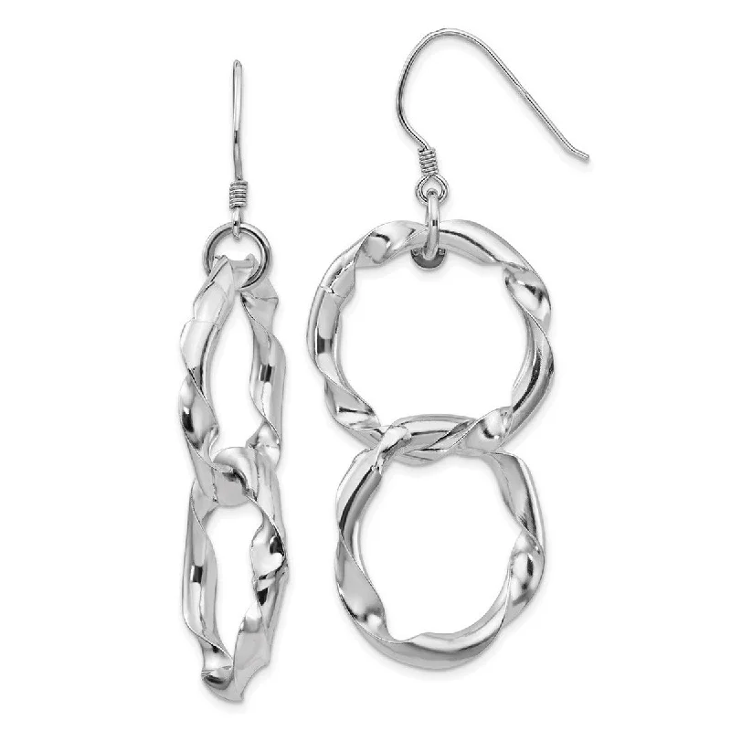 Curata 925 Sterling Silver 68x27mm Twisted Circles Long Drop Dangle Earrings